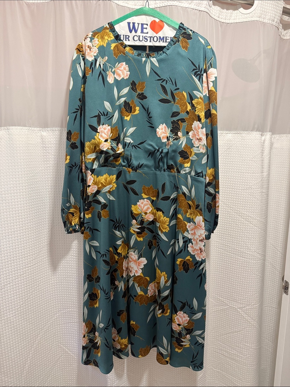 Women's Teal Floral Long Sleeve Midi Dress
